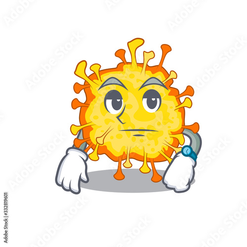 minacovirus on waiting gesture mascot design style