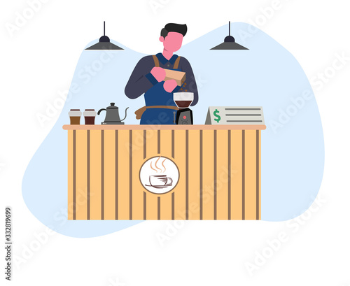 Coffee barista making coffee flat illustration