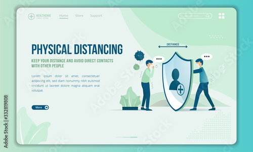 Keep to physical distance with other people illustration on landing page