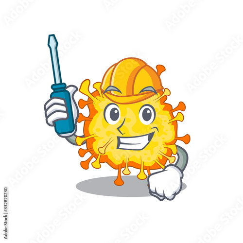 Smart automotive minacovirus presented in cartoon character design