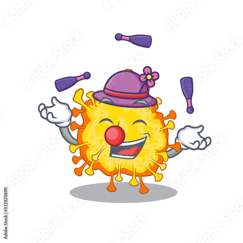 A sweet minacovirus mascot cartoon style playing Juggling