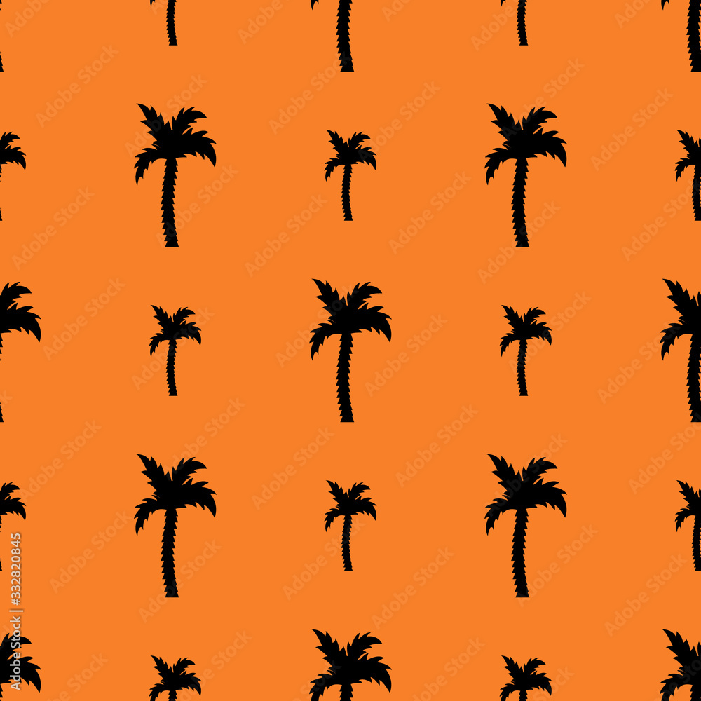 Seamless pattern with palms. Black and orange vector illustration.