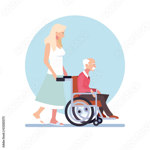 woman take care of old man