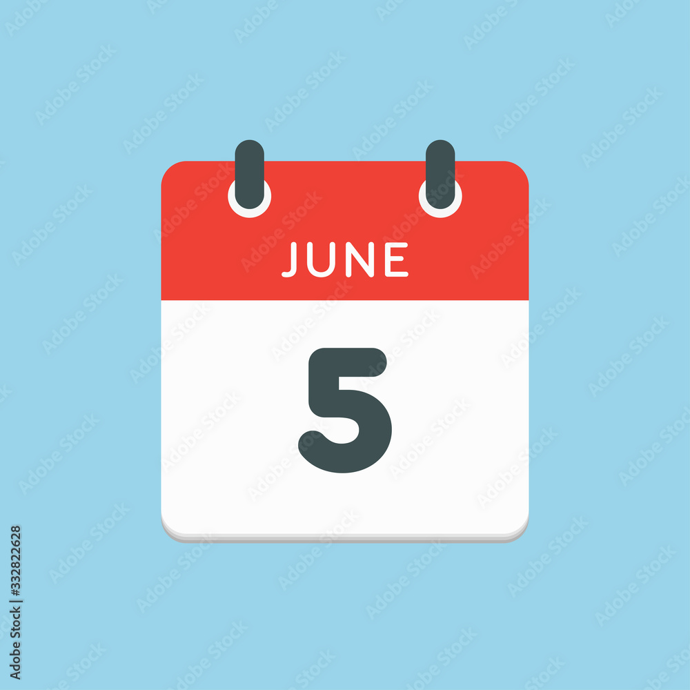 Icon calendar day 5 June, summer days of the year Icon calendar day 5 June, summer days of the year