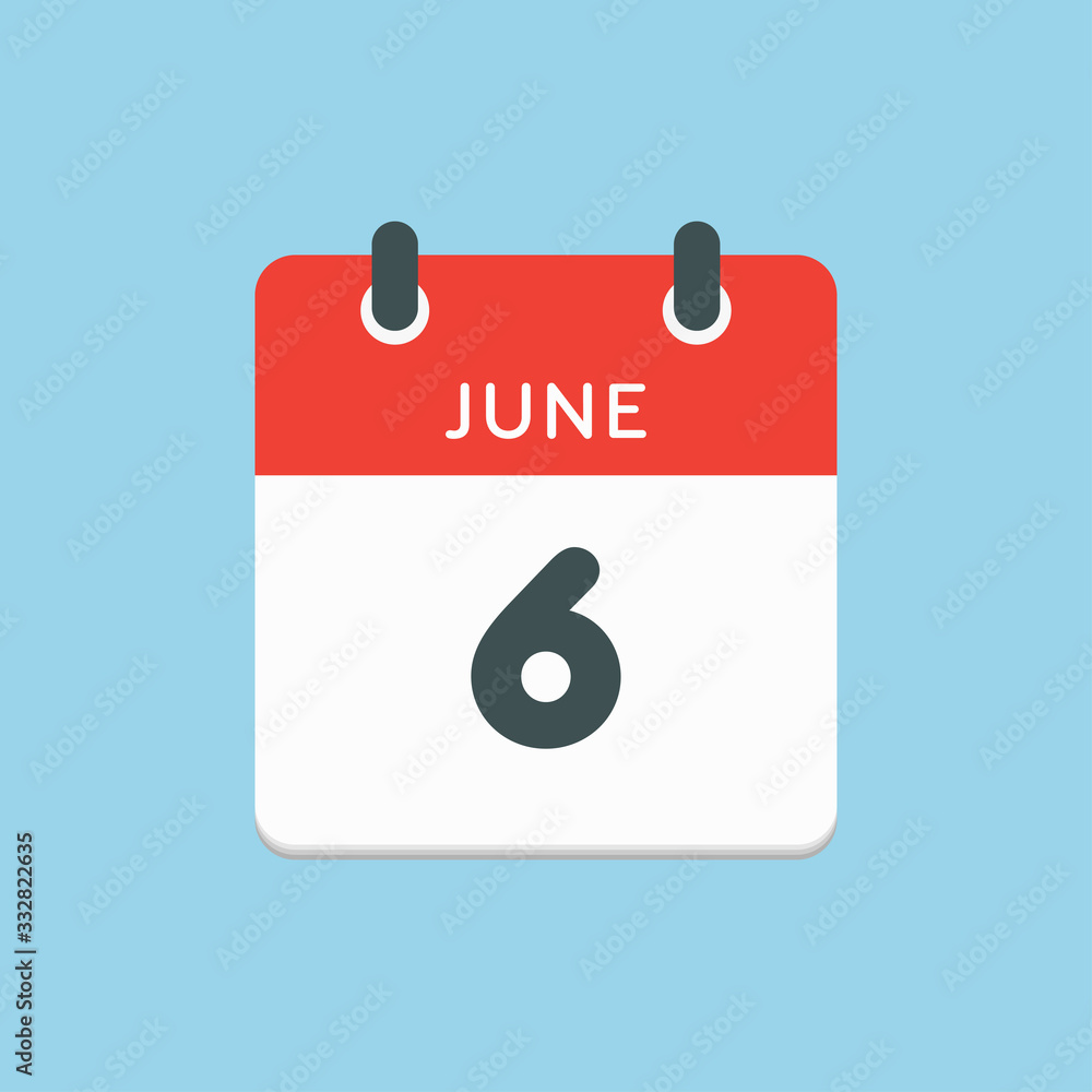 Icon calendar day 6 June, summer days of the year Icon calendar day 6 June, summer days of the year
