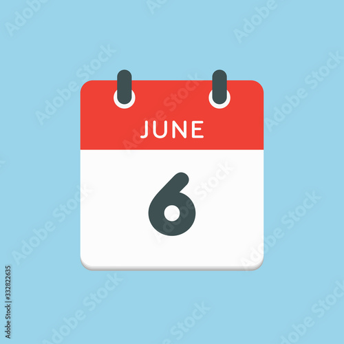 Icon calendar day 6 June, summer days of the year