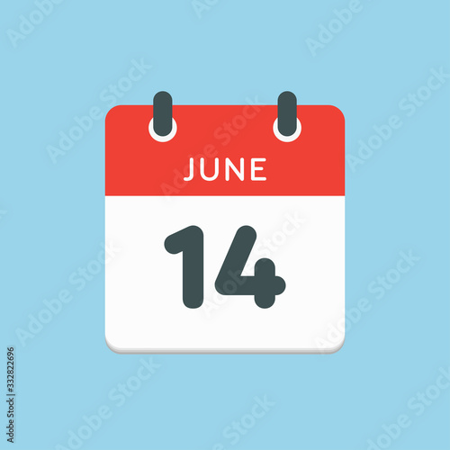 Icon calendar day 14 June, summer days of the year