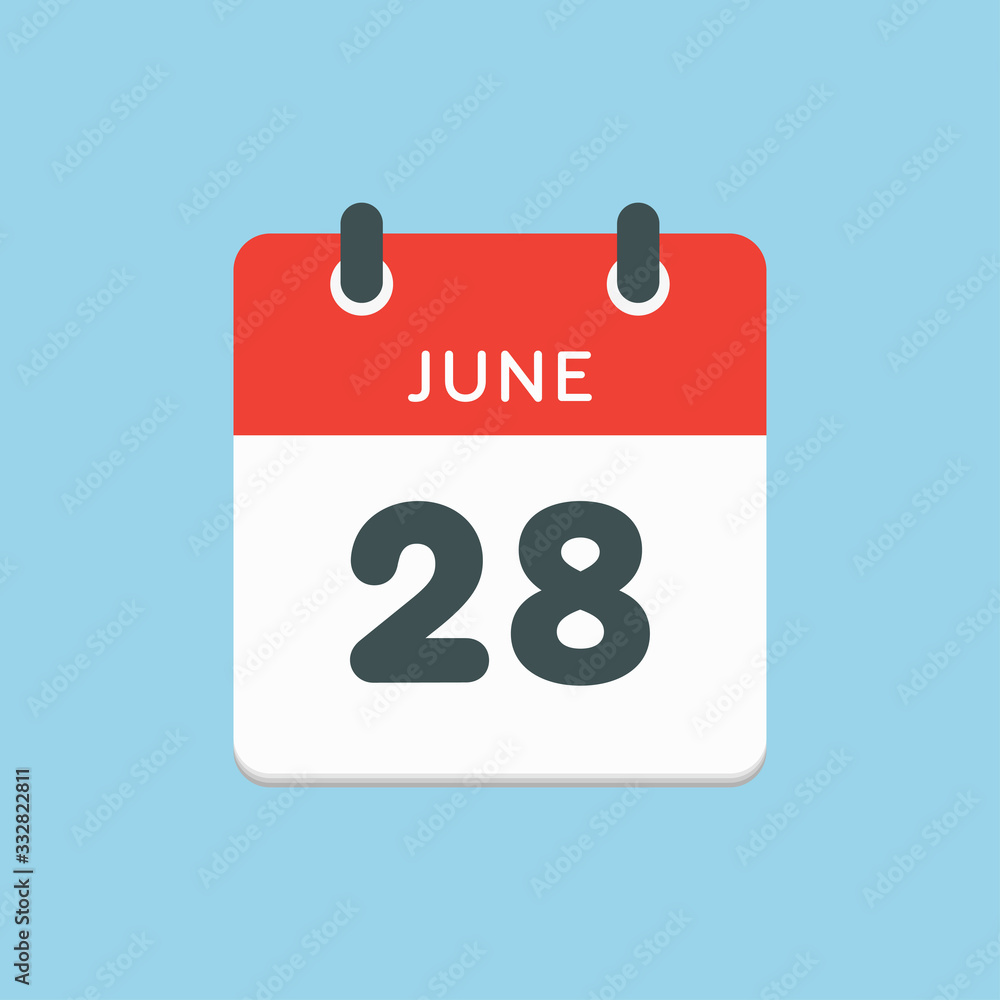 Icon calendar day 28 June, summer days of the year Icon calendar day 28 June, summer days of the year