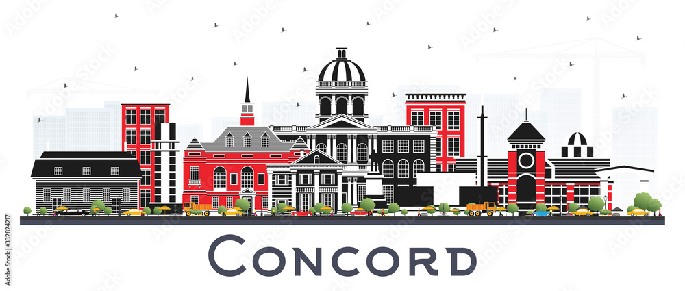 Concord New Hampshire City Skyline with Gray Buildings Isolated on White.