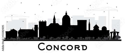 Concord New Hampshire City Skyline Silhouette with Black Buildings Isolated on White.