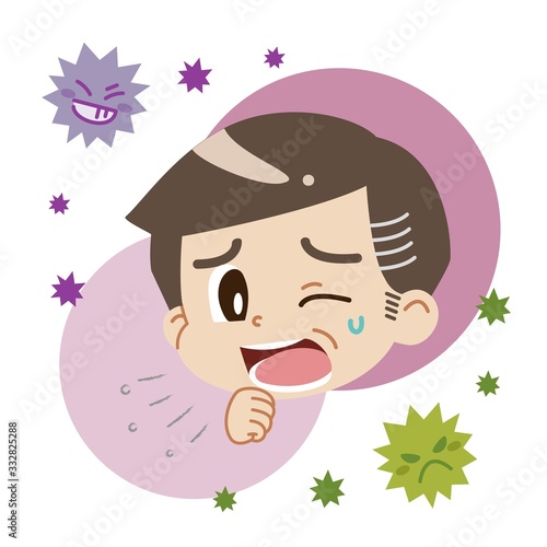 咳をする中年男性とウイルスのイラスト