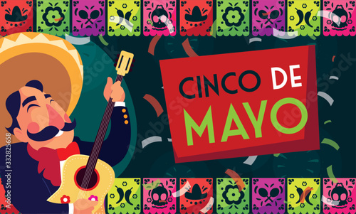 cinco de mayo card of greeting with mexican mariachi