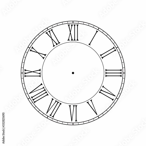 Roman numerals clock faces. Round shape. Vector illustration