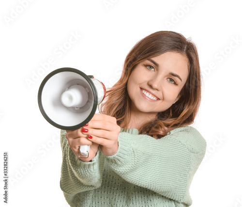 Young woman with megaphone ...