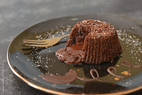 Tasty chocolate cake on plate