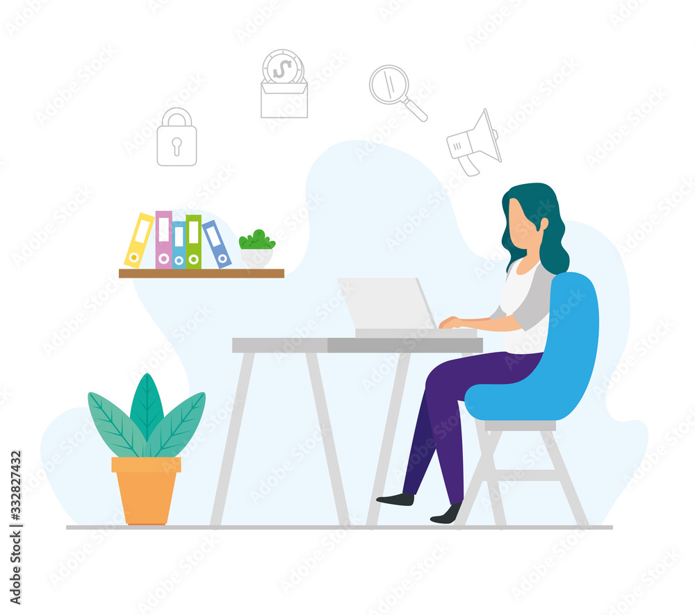 woman working in workplace avatar character vector illustration design