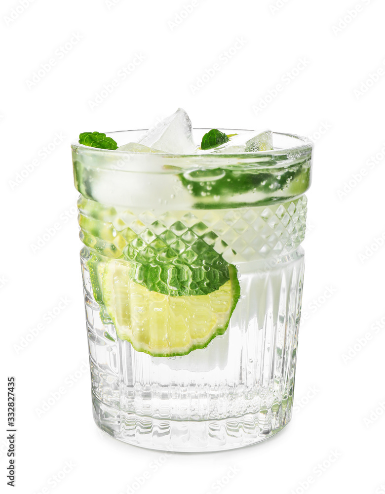 Glass of fresh lime lemonade on white background Glass of fresh lime lemonade on white background
