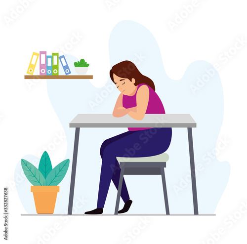 woman tired in the workplace vector illustration design