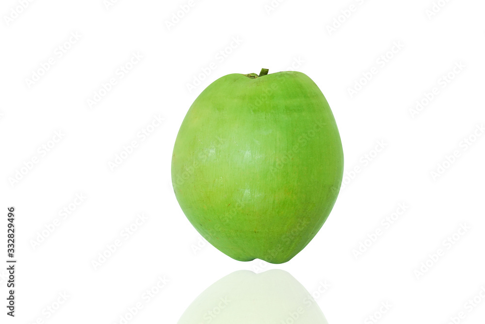 Green coconut on the white background . Green coconut on the white background .