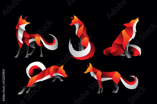 pack of fox logo icon illustration vector
