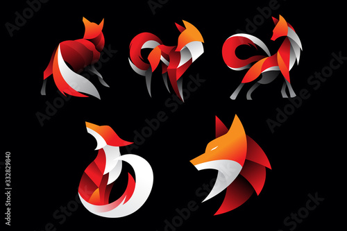 pack of fox logo icon illustration vector