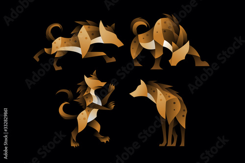Fototapeta pack of hyena illustration logo icon vector