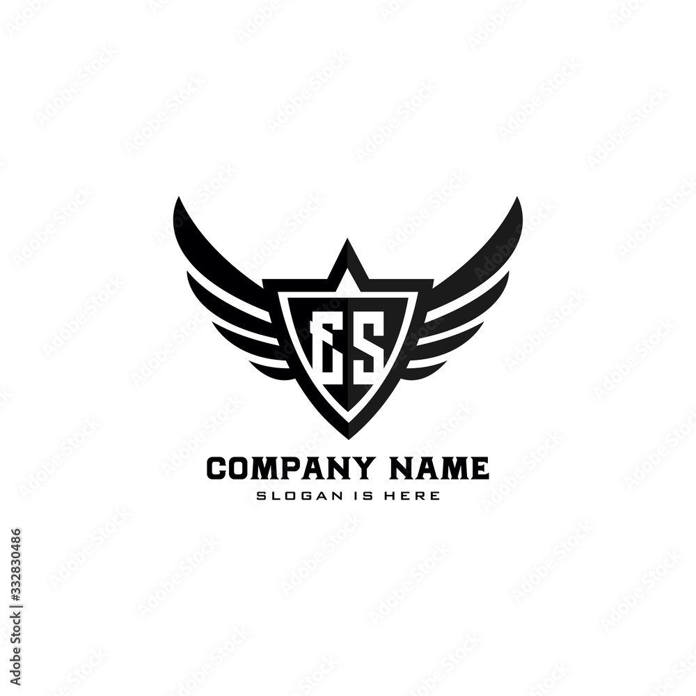 Initial letters ES shield shape black monogram logo vector Stock Vector ...