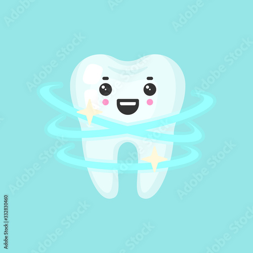 Shiny clean tooth with emotional face, cute colorful vector icon illustration. Cartoon flat isolated image