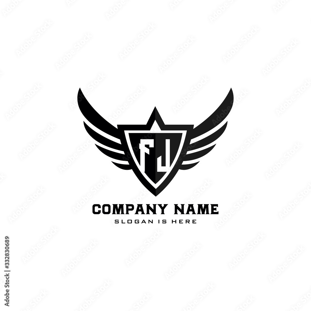 Initial letters FJ shield shape black monogram logo vector Stock Vector ...