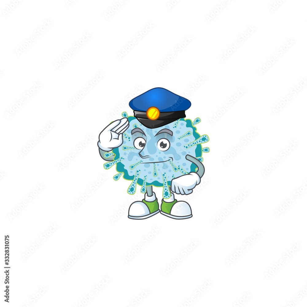 Fototapeta premium A cartoon of coronavirus illness dressed as a Police officer