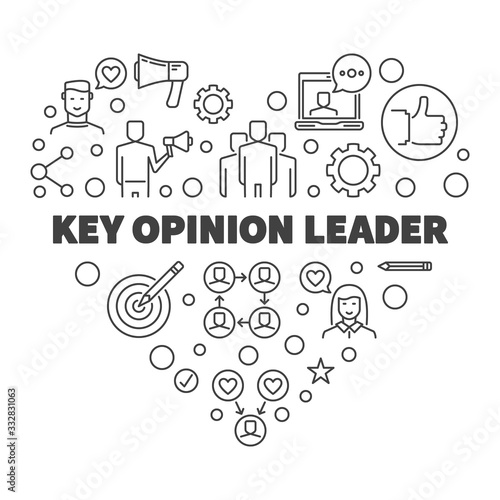 Key Opinion Leader Heart linear banner. Vector KOL concept outline illustration