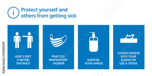 Basic protective measures against the new coronavirus. Coronavirus public advice through icons. Important information and clear guidance to stay protected from Covid-19. Healthy advices for queues.