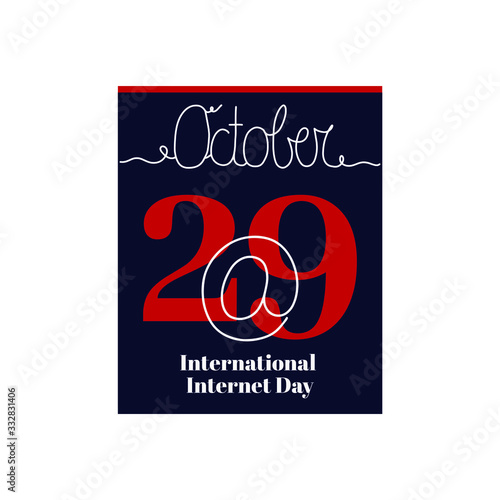 Calendar sheet, vector illustration on the theme of International Internet Day. October 29. Decorated with a handwritten inscription - OCTOBER and stylized linear eta mark.