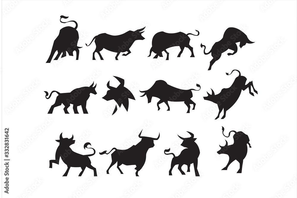 Fototapeta premium pack of bull silhouette . template illustration design