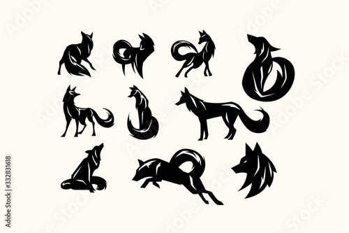 pack of silhouette  fox vector. modern template illustration