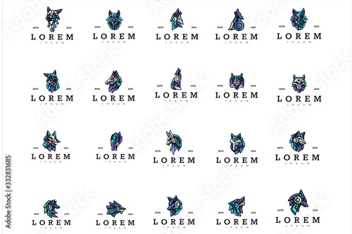 pack of robotic wolf logo. modern icon, template illustration