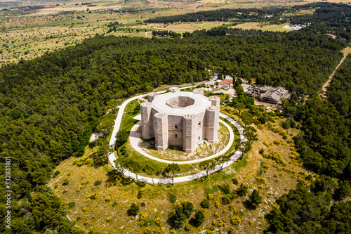 Aerial view Castel del Monte, UNESCO World Heritage Site, Province of Barletta Andria Trani, Apulia, Italy photo