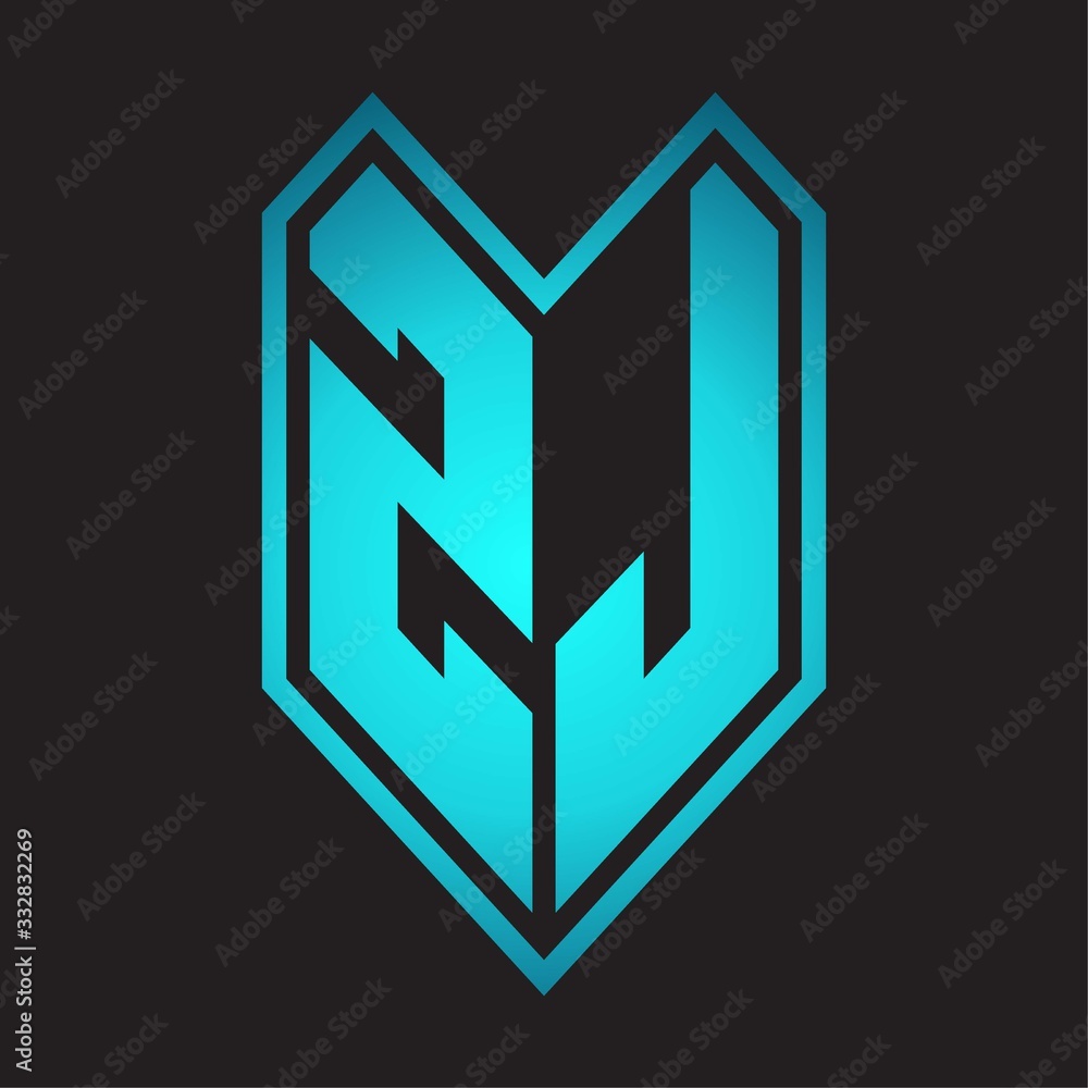 ZJ Logo monogram with emblem line style isolated on blue gradient colors ZJ Logo monogram with emblem line style isolated on blue gradient colors
