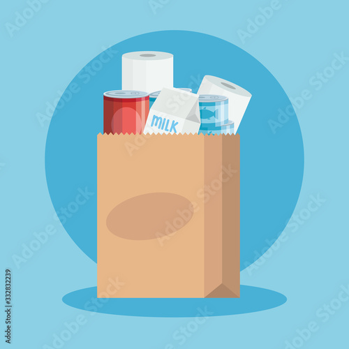 bag paper with set groceries icons vector illustration design