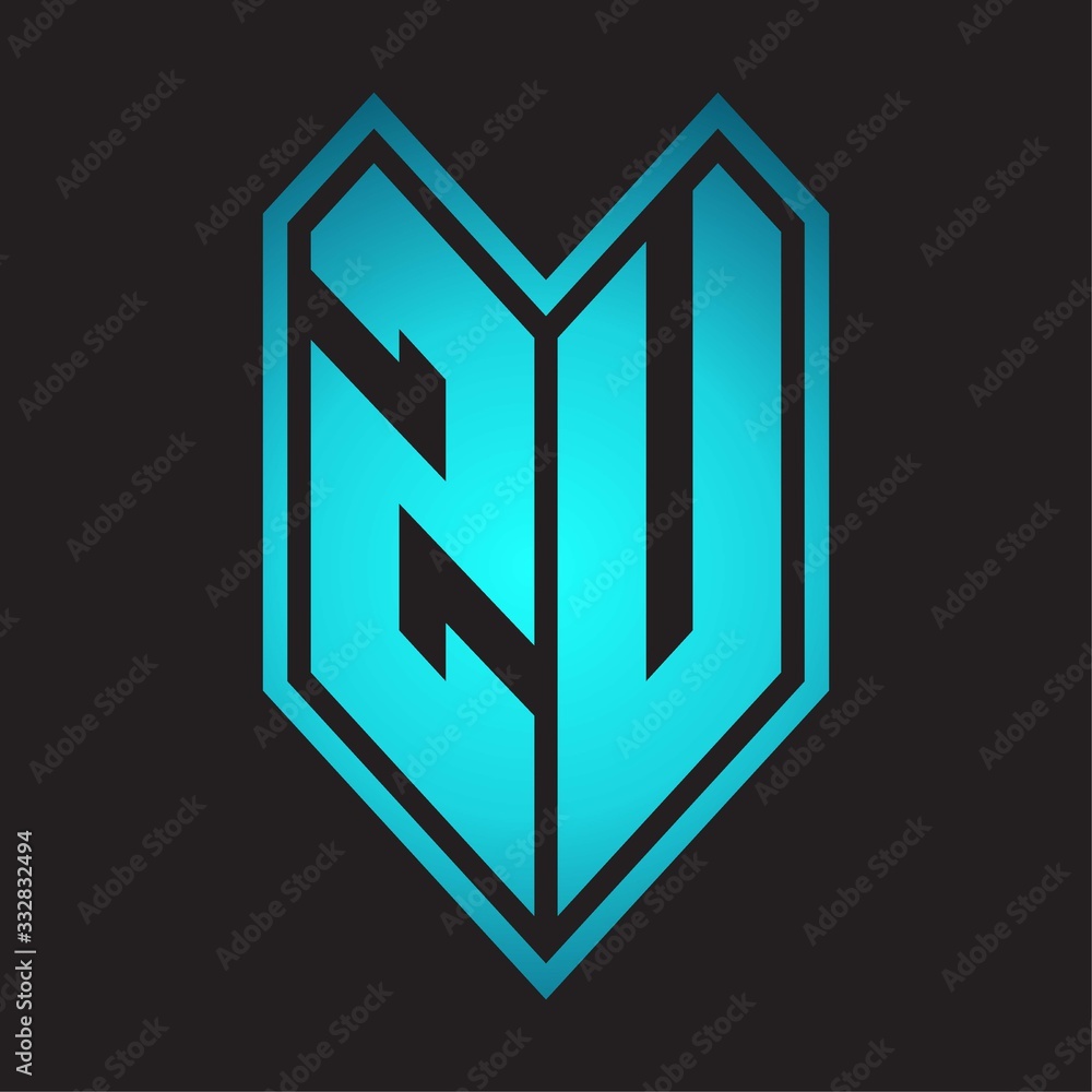 ZU Logo monogram with emblem line style isolated on blue gradient colors ZU Logo monogram with emblem line style isolated on blue gradient colors