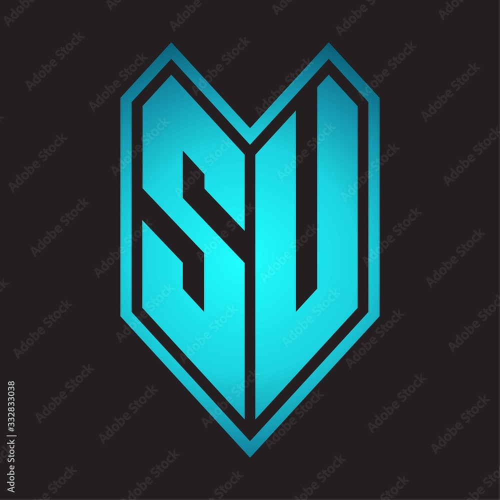 SU Logo monogram with emblem line style isolated on blue gradient colors SU Logo monogram with emblem line style isolated on blue gradient colors