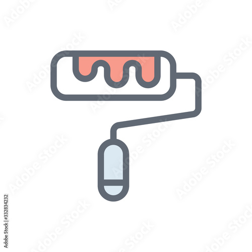 Paint Roller Vector Colour With Line Icon Illustration