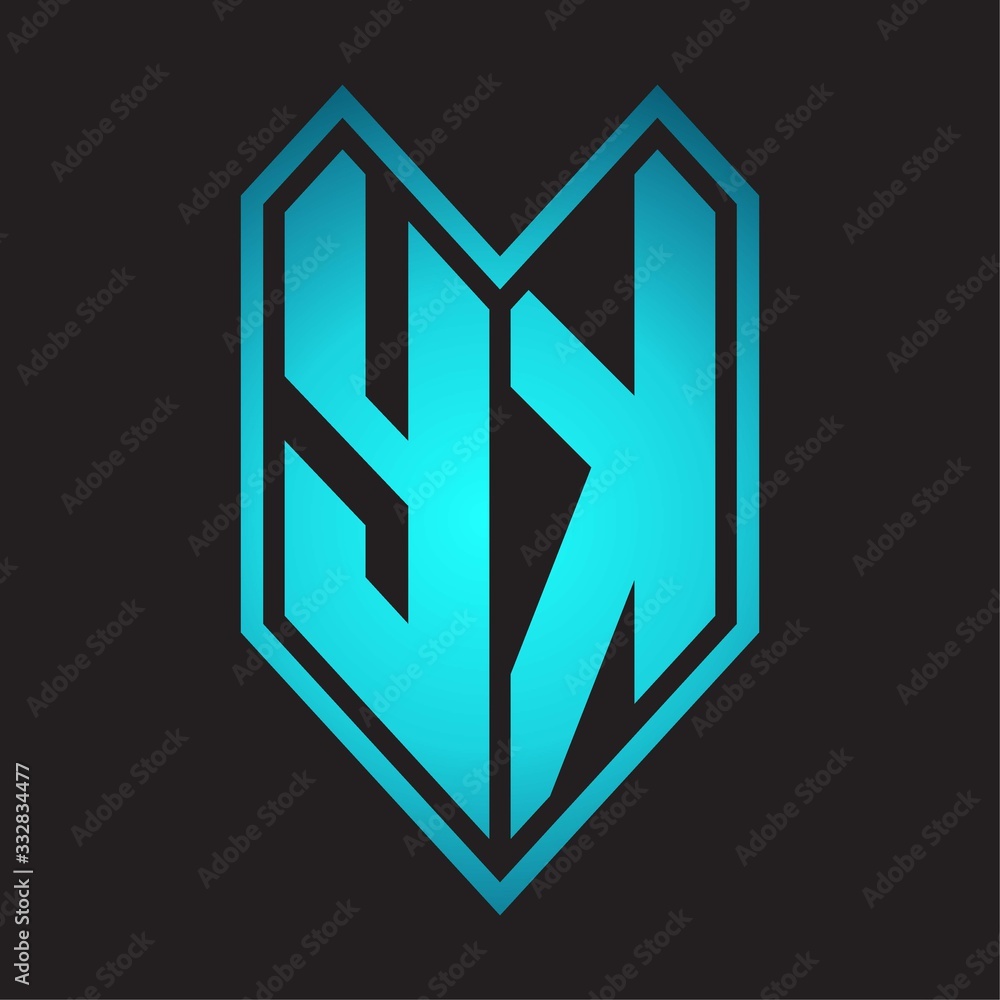 YK Logo monogram with emblem line style isolated on blue gradient colors YK Logo monogram with emblem line style isolated on blue gradient colors