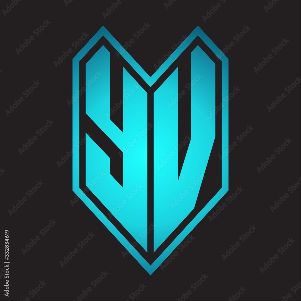 YV Logo monogram with emblem line style isolated on blue gradient colors YV Logo monogram with emblem line style isolated on blue gradient colors