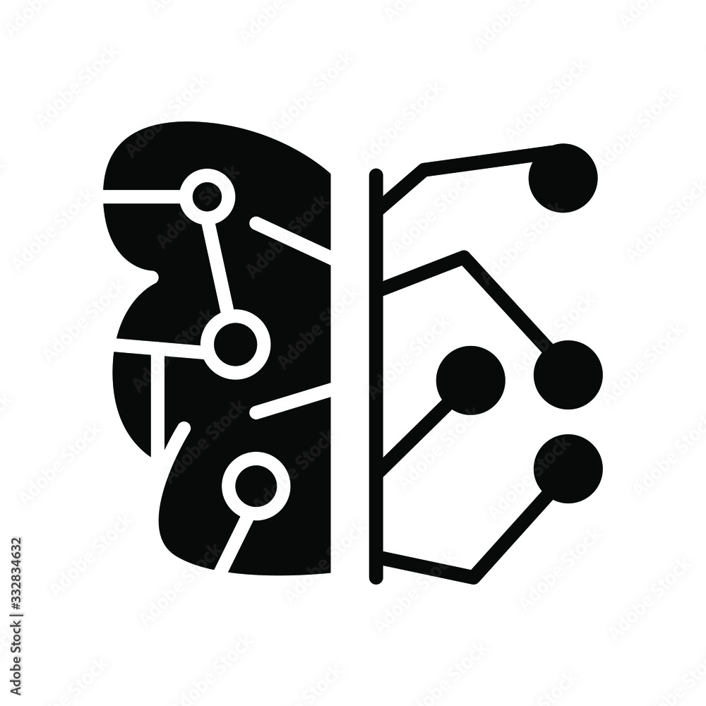 artificial intelligence icon , business template logo design emblem isolated illustration , IQ circuit connection network , outline solid background white