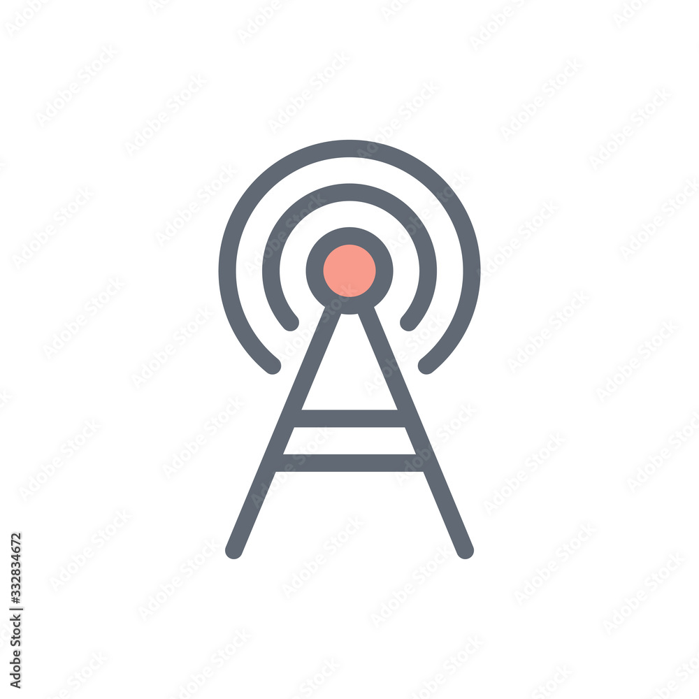 Wifi Tower Vector Colour With Line Icon Illustration Wifi Tower Vector Colour With Line Icon Illustration
