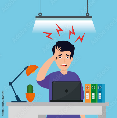 man with stress attack in workplace vector illustration design