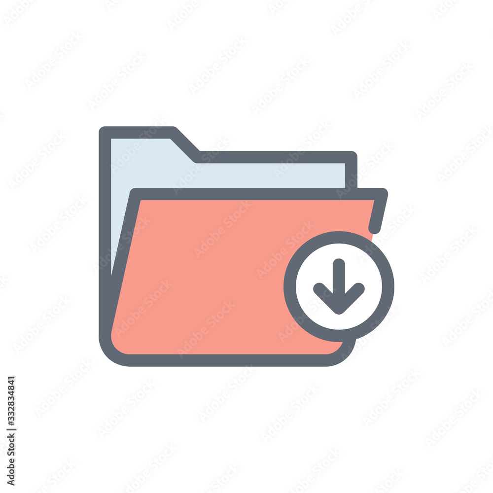 Folder Downloading Vector Colour With Line Icon Illustration