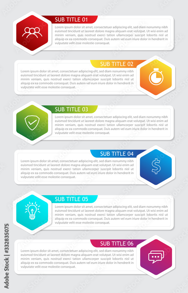 Infographics vector design for report, diagram and layout with 6 processes Infographics vector design for report, diagram and layout with 6 processes