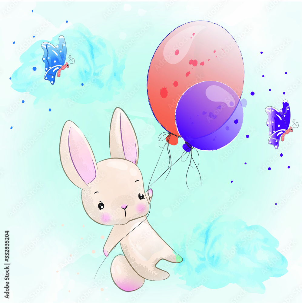 Obraz premium Cute little rabbit.watercolor drawing.